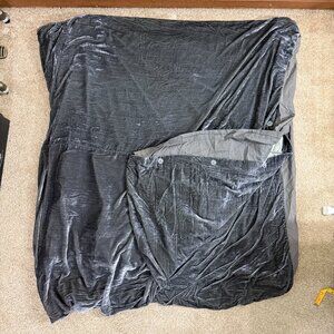 West Elm Gray Crushed Velvet Duvet Cover Size Queen EUC Button Closure